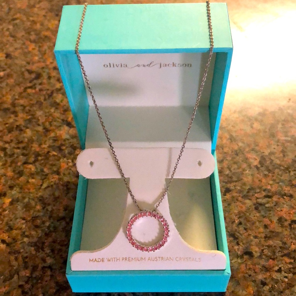 Beautiful pink cubics silver toned circle Dainty necklace